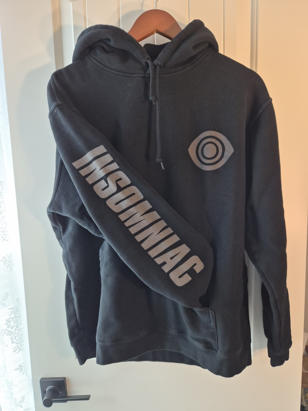 Insomniac Black Graphic Hoodie - Wide awake reflective Eye Screen Print Sz XL